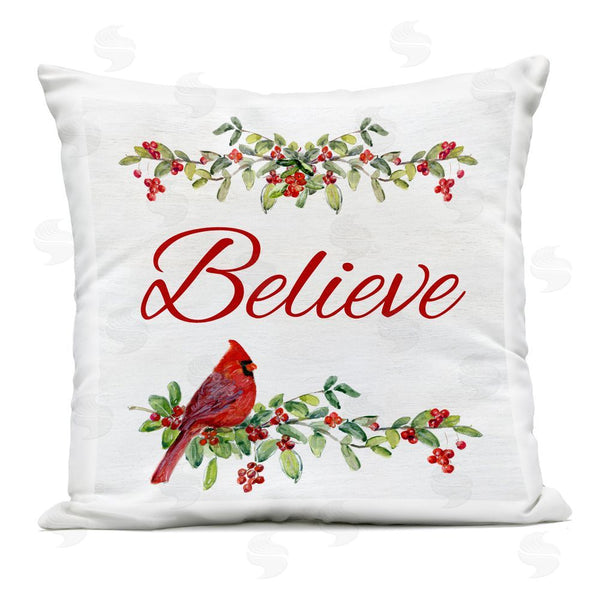 Stupell Industries Sally Swatland | Festive Believe Greenery Printed Throw Pillow