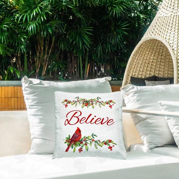 Stupell Industries Sally Swatland | Festive Believe Greenery Printed Throw Pillow