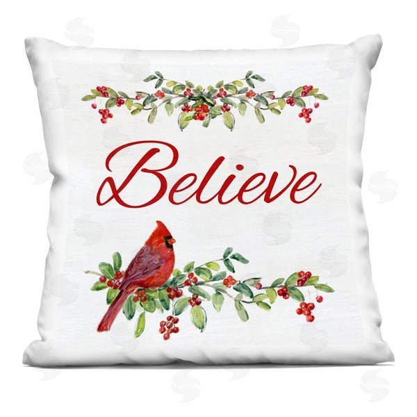 stupell industries Sally Swatland | Festive Believe Greenery Printed Throw Pillow