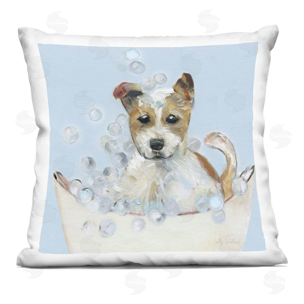 stupell industries Sally Swatland | Fun Bubbles Puppy Bath Printed Throw Pillow