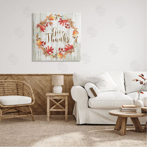 Stupell Industries Sally Swatland | Give Thanks Autumnal Wreath Wall Art