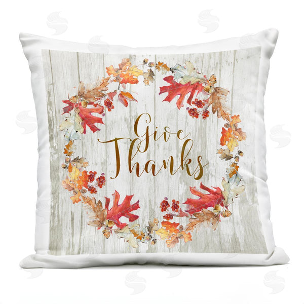 Stupell Industries Sally Swatland | Give Thanks Rustic Autumnal Border Printed Throw Pillow