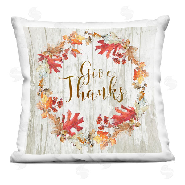 stupell industries Sally Swatland | Give Thanks Rustic Autumnal Border Printed Throw Pillow