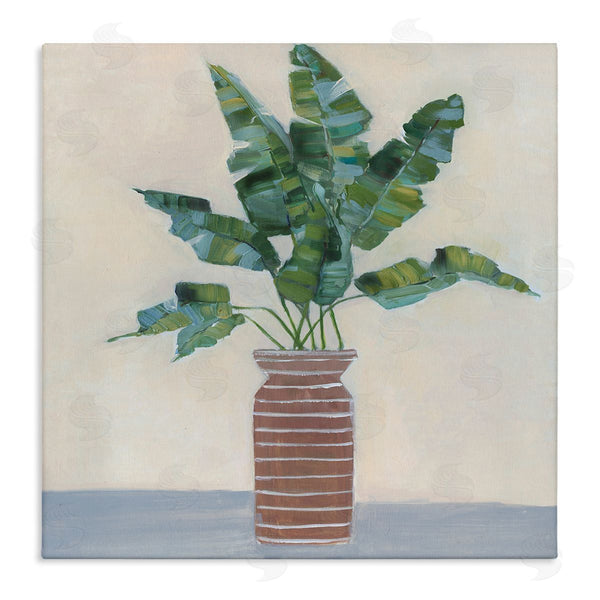 stupell industries Sally Swatland | Green Palm Plant Brown Vase Still Life Painting Wall Art