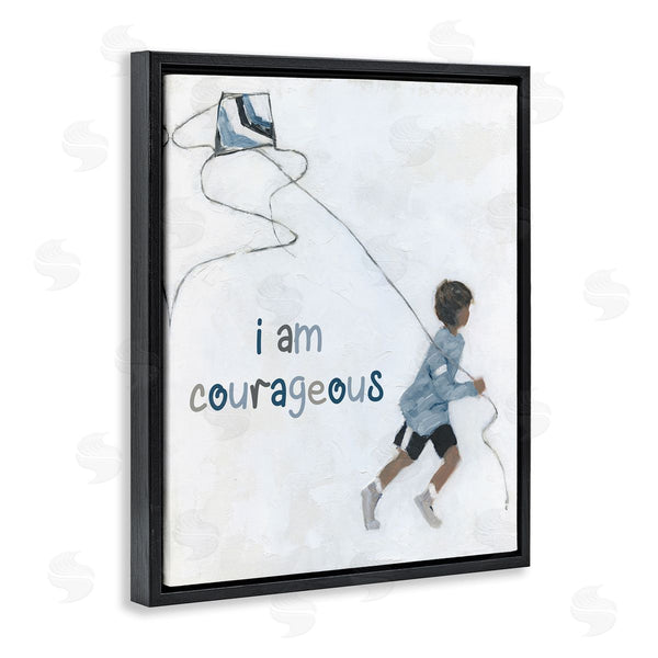 Stupell Industries Sally Swatland | I Am Courageous Child Flying Kite Uplifting Phrase Wall Art
