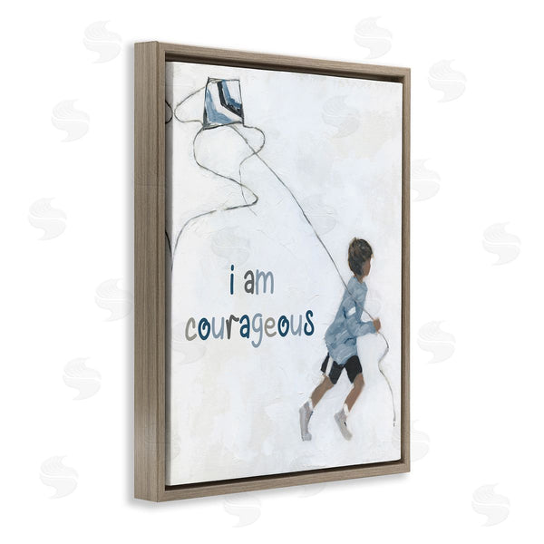 Stupell Industries Sally Swatland | I Am Courageous Child Flying Kite Uplifting Phrase Wall Art