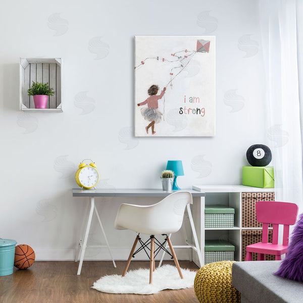 Stupell Industries Sally Swatland | I Am Strong Motivating Kids Kite Flying Painting Wall Art
