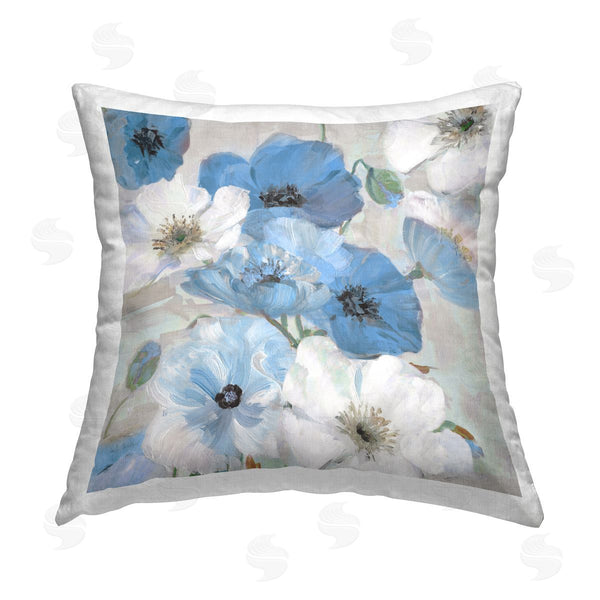 stupell industries Sally Swatland | Mixed Blue & White Blooms Printed Throw Pillow