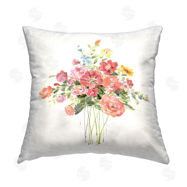 stupell industries Sally Swatland | Mixed Cottage Blooms Printed Throw Pillow