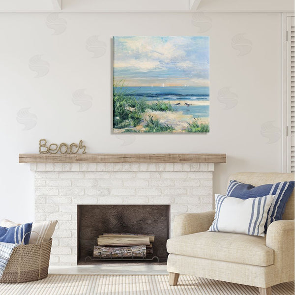 Stupell Industries Sally Swatland | Nautical Beach Reeds Birds Grazing Shoreline Wall Art