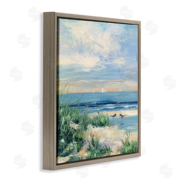 Stupell Industries Sally Swatland | Nautical Beach Reeds Birds Grazing Shoreline Wall Art