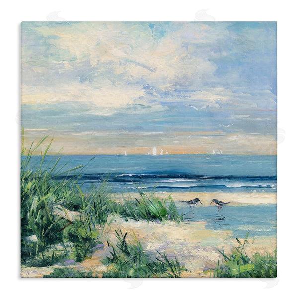stupell industries Sally Swatland | Nautical Beach Reeds Birds Grazing Shoreline Wall Art