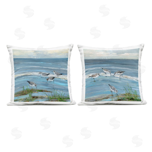 Stupell Industries Sally Swatland | Nautical Sandpipers With Distant Boats Printed Throw Pillow Set
