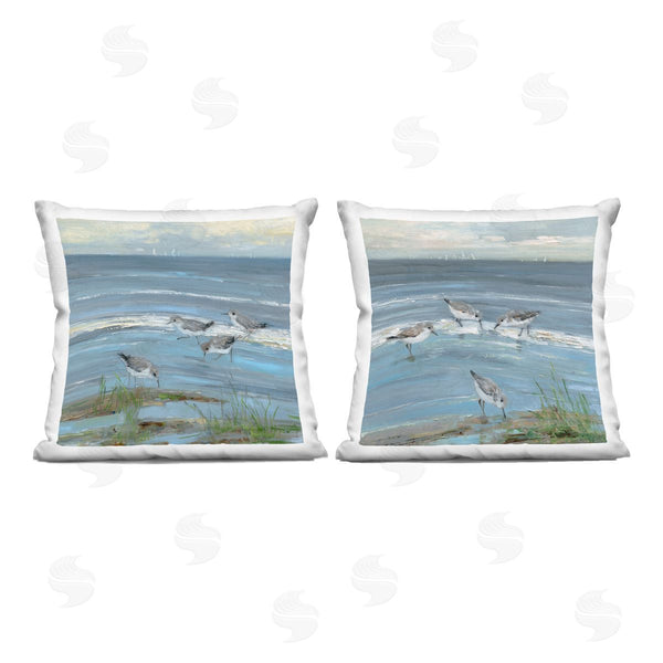 stupell industries Sally Swatland | Nautical Sandpipers with Distant Boats Printed Throw Pillow Set