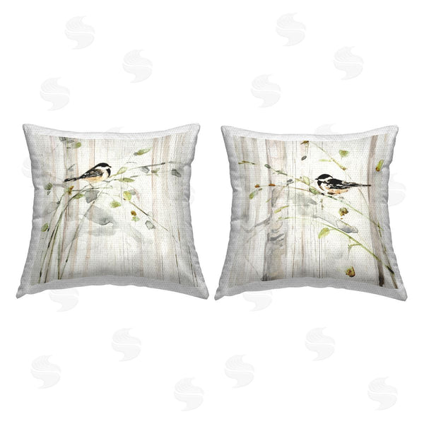 Stupell Industries Sally Swatland | Perched Magpies Country Botanicals Printed Throw Pillow Set