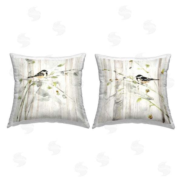 stupell industries Sally Swatland | Perched Magpies Country Botanicals Printed Throw Pillow Set
