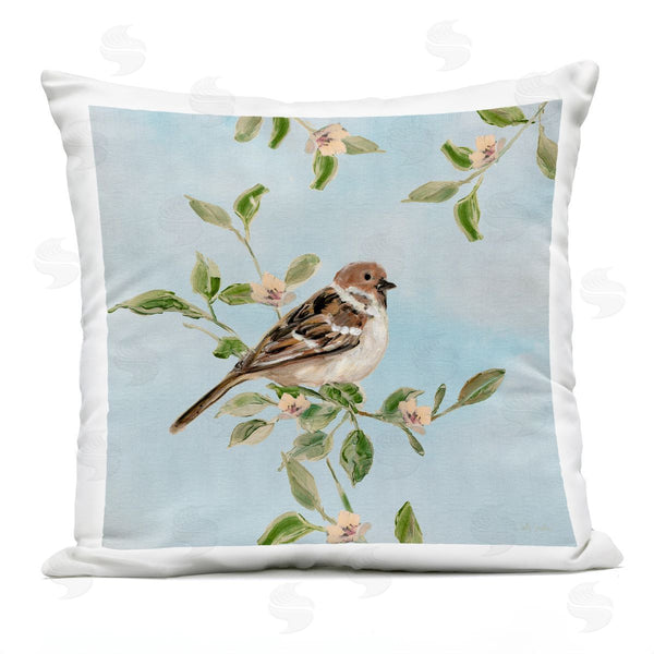 Stupell Industries Sally Swatland | Perched Sparrow Upon Leaves Printed Throw Pillow