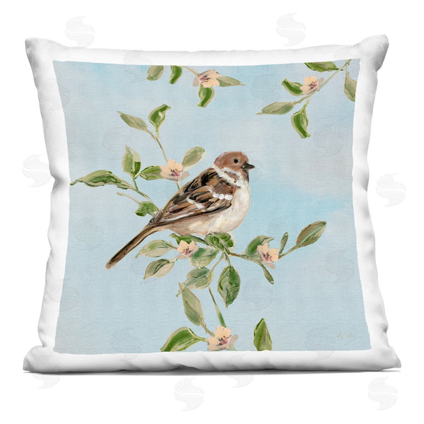 stupell industries Sally Swatland | Perched Sparrow Upon Leaves Printed Throw Pillow