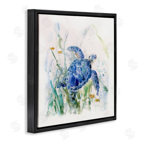 Stupell Industries Sally Swatland | Pleasant Aquatic Blue Sea Turtle Swimming Ocean Plants Wall Art