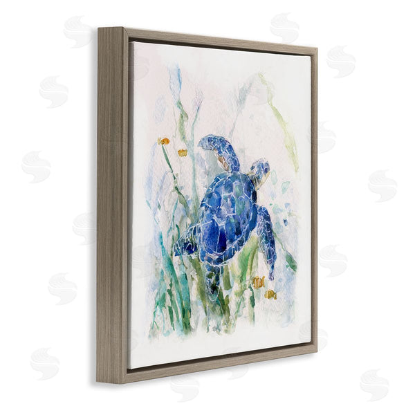 Stupell Industries Sally Swatland | Pleasant Aquatic Blue Sea Turtle Swimming Ocean Plants Wall Art
