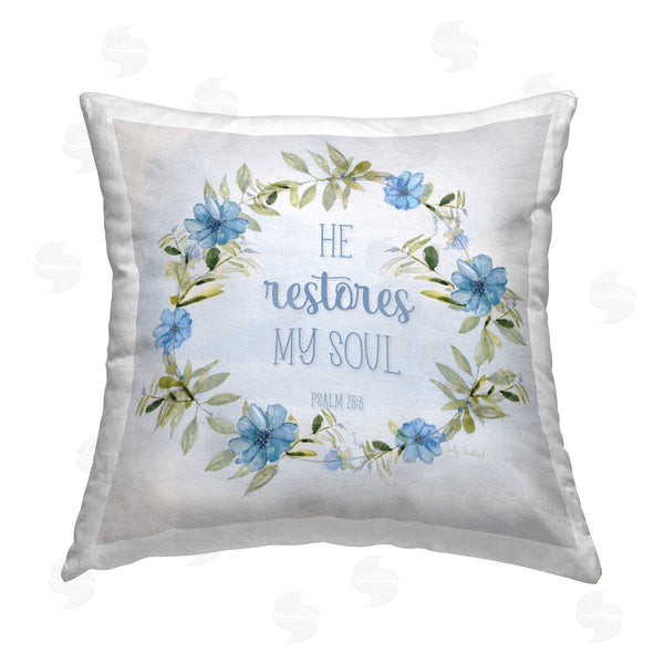 stupell industries Sally Swatland | Restores My Soul Proverb Printed Throw Pillow