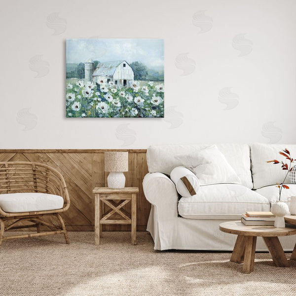Stupell Industries Sally Swatland | Rural Anemone Flower Meadow White Farmland Barn Wall Art