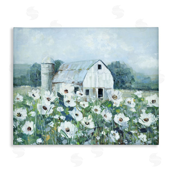 stupell industries Sally Swatland | Rural Anemone Flower Meadow White Farmland Barn Wall Art