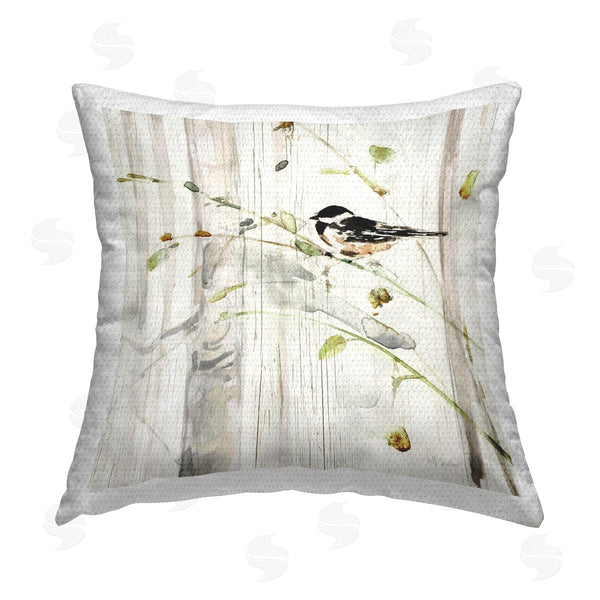 Stupell Industries Sally Swatland | Rustic Bird Perched Grain Pattern Printed Throw Pillow
