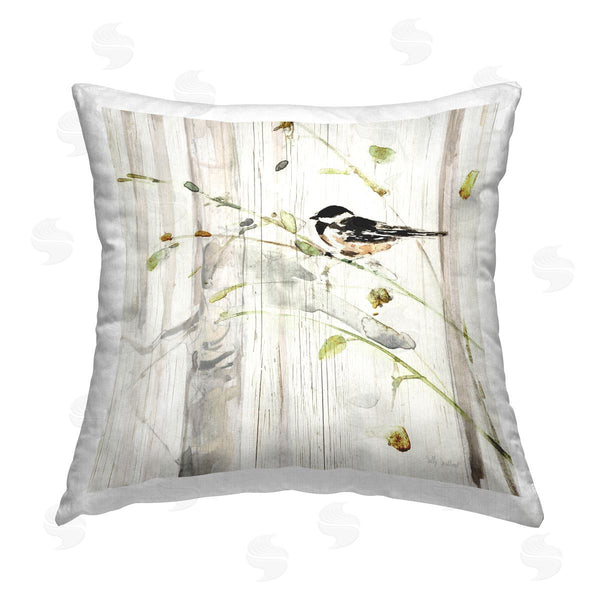 stupell industries Sally Swatland | Rustic Bird Perched Grain Pattern Printed Throw Pillow