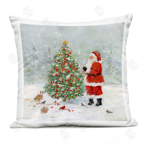 Stupell Industries Sally Swatland | Santa With Birdhouse Tree Printed Throw Pillow