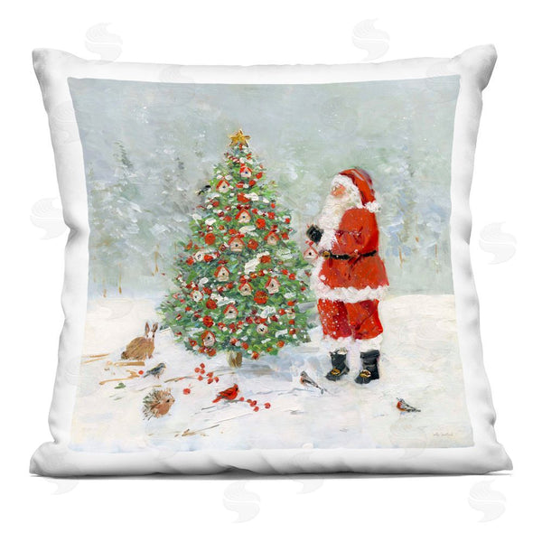stupell industries Sally Swatland | Santa with Birdhouse Tree Printed Throw Pillow