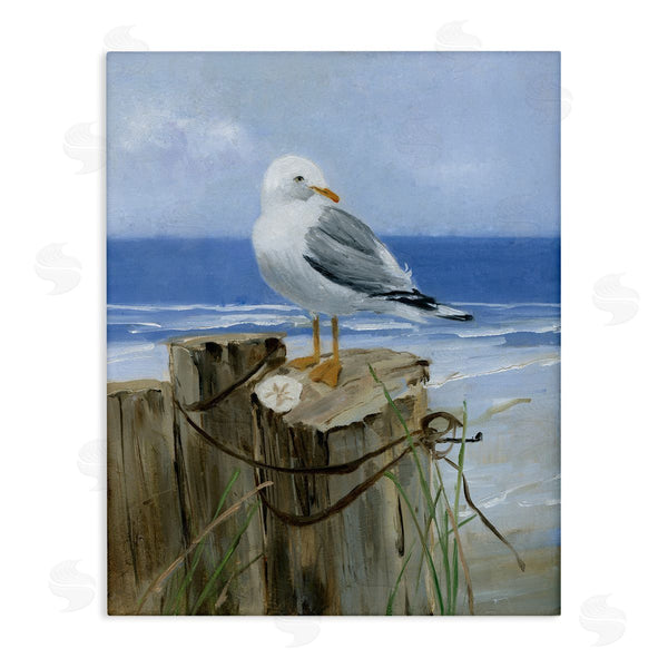 stupell industries Sally Swatland | Seagull Sand Dollar on Soft Nautical Beach Post Wall Art