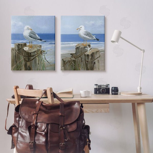 Stupell Industries Sally Swatland | Seagulls Beach Shore Wooden Pillars Wall Art