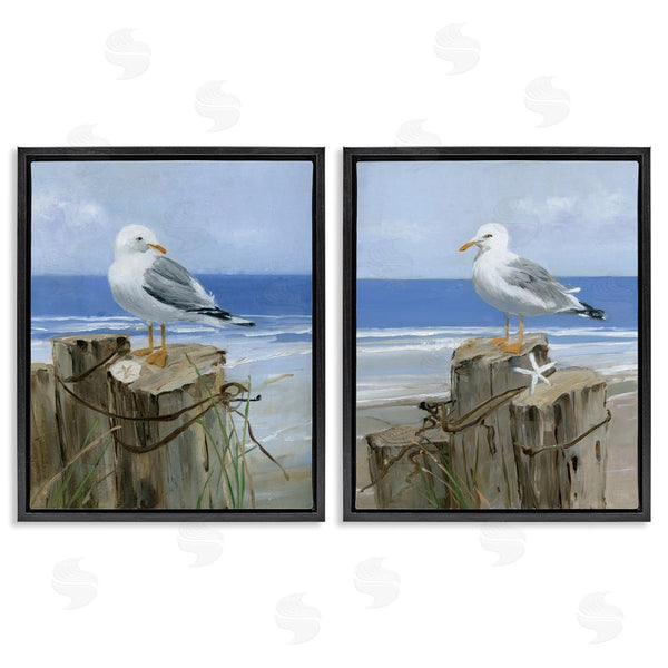 Stupell Industries Sally Swatland | Seagulls Beach Shore Wooden Pillars Wall Art