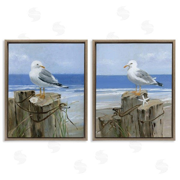 Stupell Industries Sally Swatland | Seagulls Beach Shore Wooden Pillars Wall Art