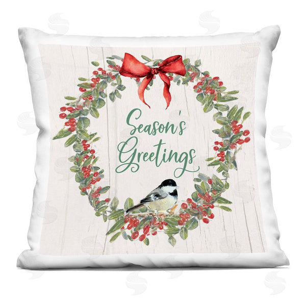 stupell industries Sally Swatland | Season's Greetings Wreath Printed Throw Pillow