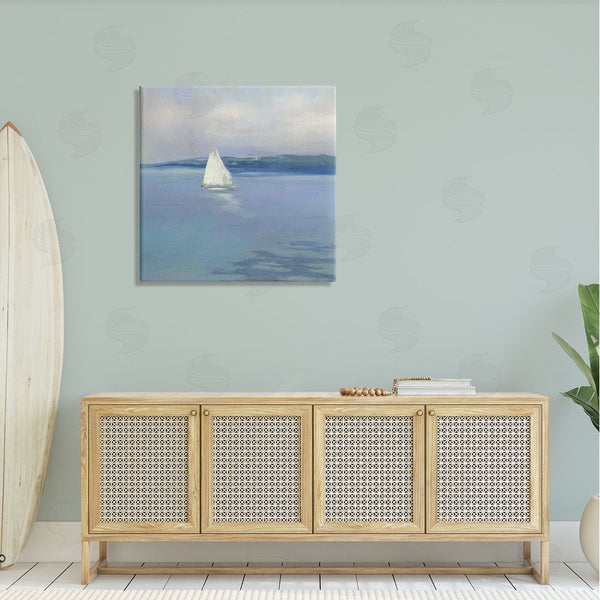 Stupell Industries Sally Swatland | Serene Sailboat Floating Water Ocean Landscape Painting Wall Art