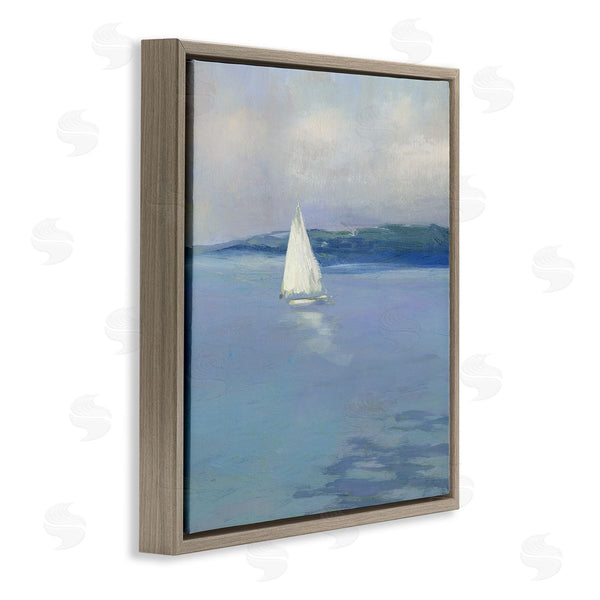 Stupell Industries Sally Swatland | Serene Sailboat Floating Water Ocean Landscape Painting Wall Art