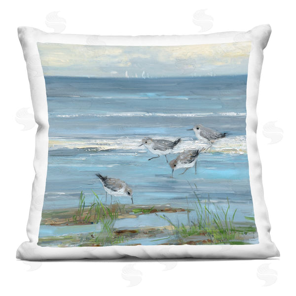 stupell industries Sally Swatland | Stepping Sandpipers Grazing Printed Throw Pillow