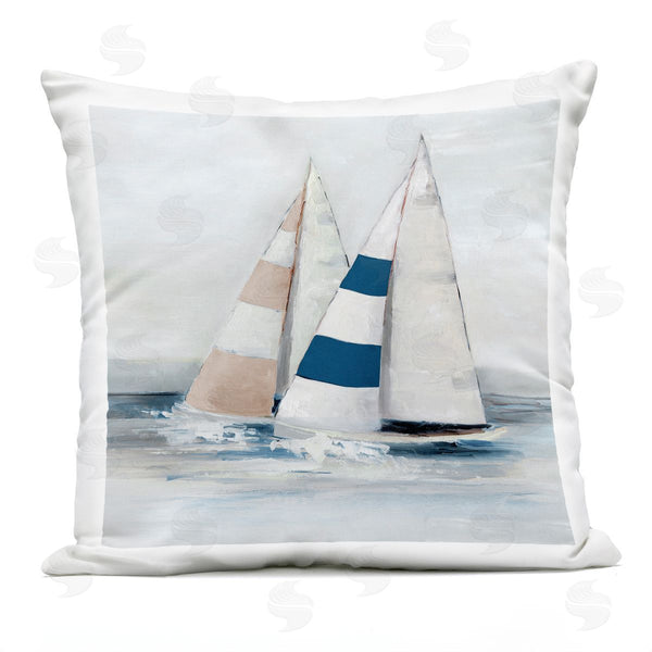 Stupell Industries Sally Swatland | Striped Sailboat Duo Printed Throw Pillow