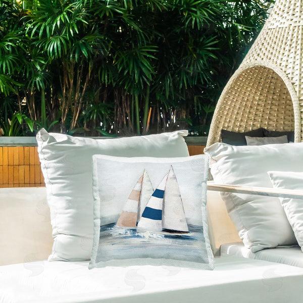 Stupell Industries Sally Swatland | Striped Sailboat Duo Printed Throw Pillow