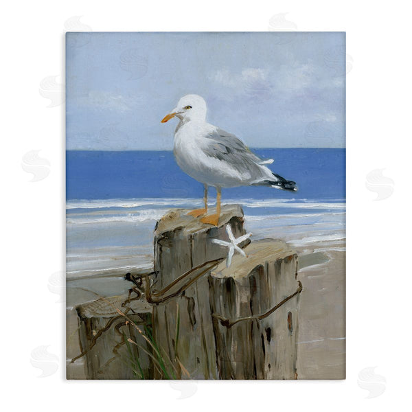 stupell industries Sally Swatland | Summer Seagull and Starfish Nautical Beach Post Wall Art