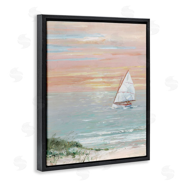 Stupell Industries Sally Swatland | Traditional Summer Sunset Sailboat Landscape Contemporary Pink Sky Wall Art