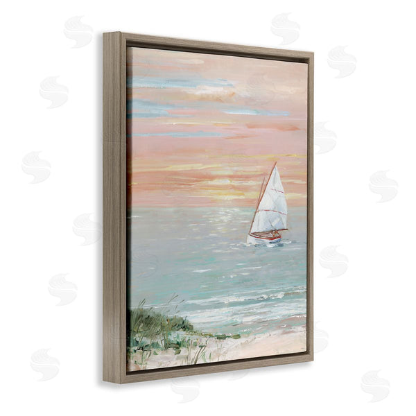 Stupell Industries Sally Swatland | Traditional Summer Sunset Sailboat Landscape Contemporary Pink Sky Wall Art