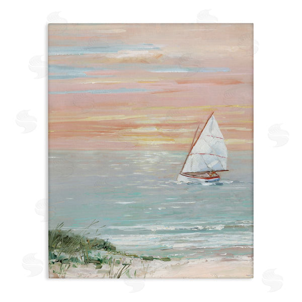 stupell industries Sally Swatland | Traditional Summer Sunset Sailboat Landscape Contemporary Pink Sky Wall Art
