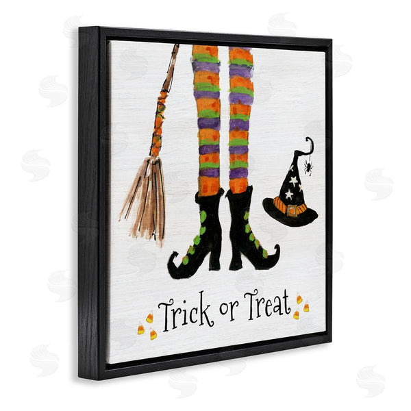 Stupell Industries Sally Swatland | Trick Or Treat Phrase Whimsical Striped Witch Socks Wall Art