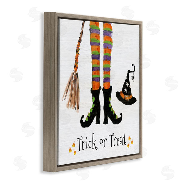 Stupell Industries Sally Swatland | Trick Or Treat Phrase Whimsical Striped Witch Socks Wall Art