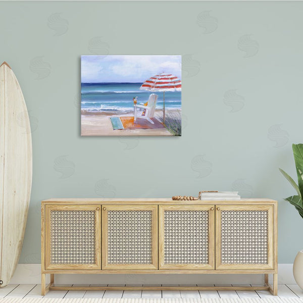 Stupell Industries Sally Swatland | Tropical Drink Beach Umbrella Chair Ocean Tide Landscape Wall Art