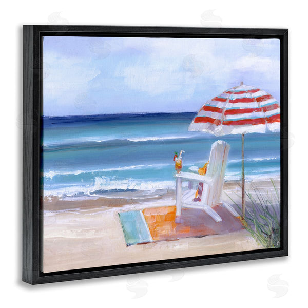 Stupell Industries Sally Swatland | Tropical Drink Beach Umbrella Chair Ocean Tide Landscape Wall Art