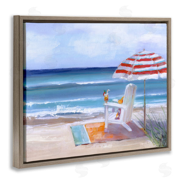 Stupell Industries Sally Swatland | Tropical Drink Beach Umbrella Chair Ocean Tide Landscape Wall Art